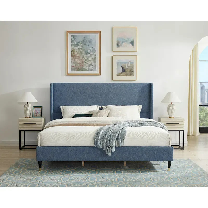 Roundhill Furniture Rozitta Upholstered Wingback Bed with Platform Design