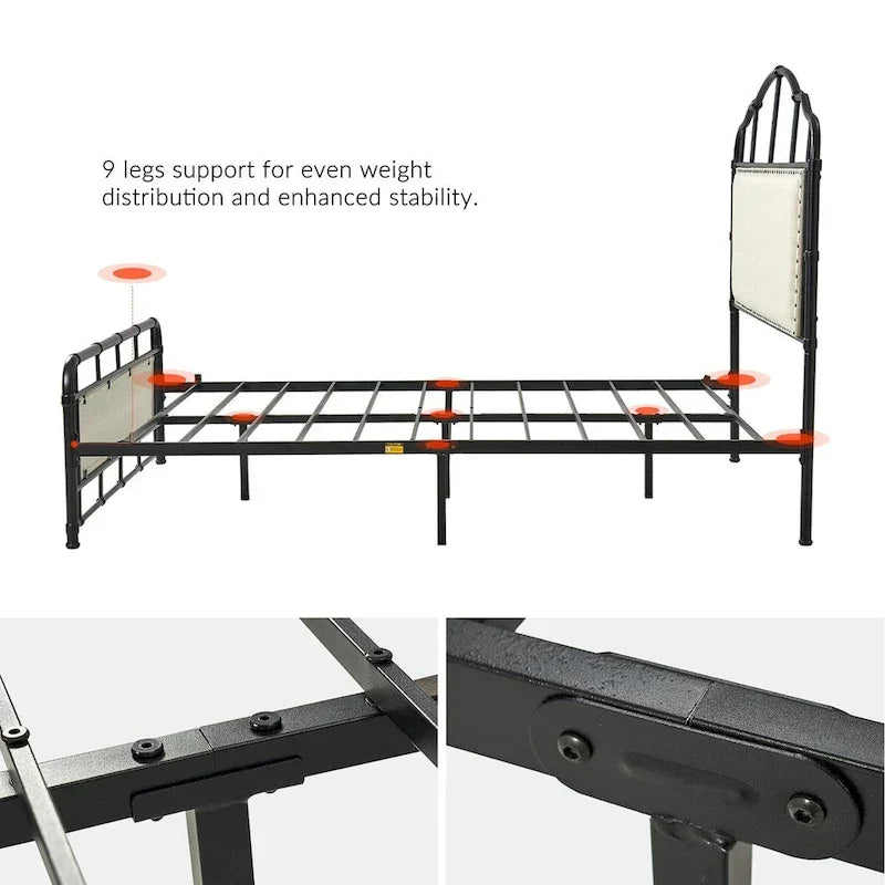 HULALA HOME Eufemia Industrial 62-Inch High Headboard Metal Platform Bed Frame