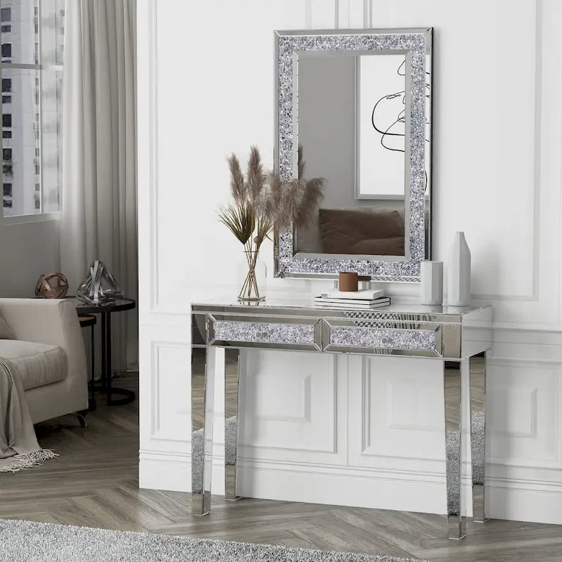 Glamorous Mirrored Console Table with 2 Drawers - Dimensions: 29.92" H x 39.37" W x 13.78" D