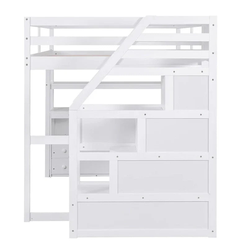 Merax Loft Bed with Integrated Desk and Storage Shelves