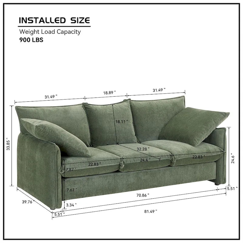 Mid-Century Modern 3-Seat Sofa – Perfect for Living Rooms, Apartments, Lounges, and Bedrooms