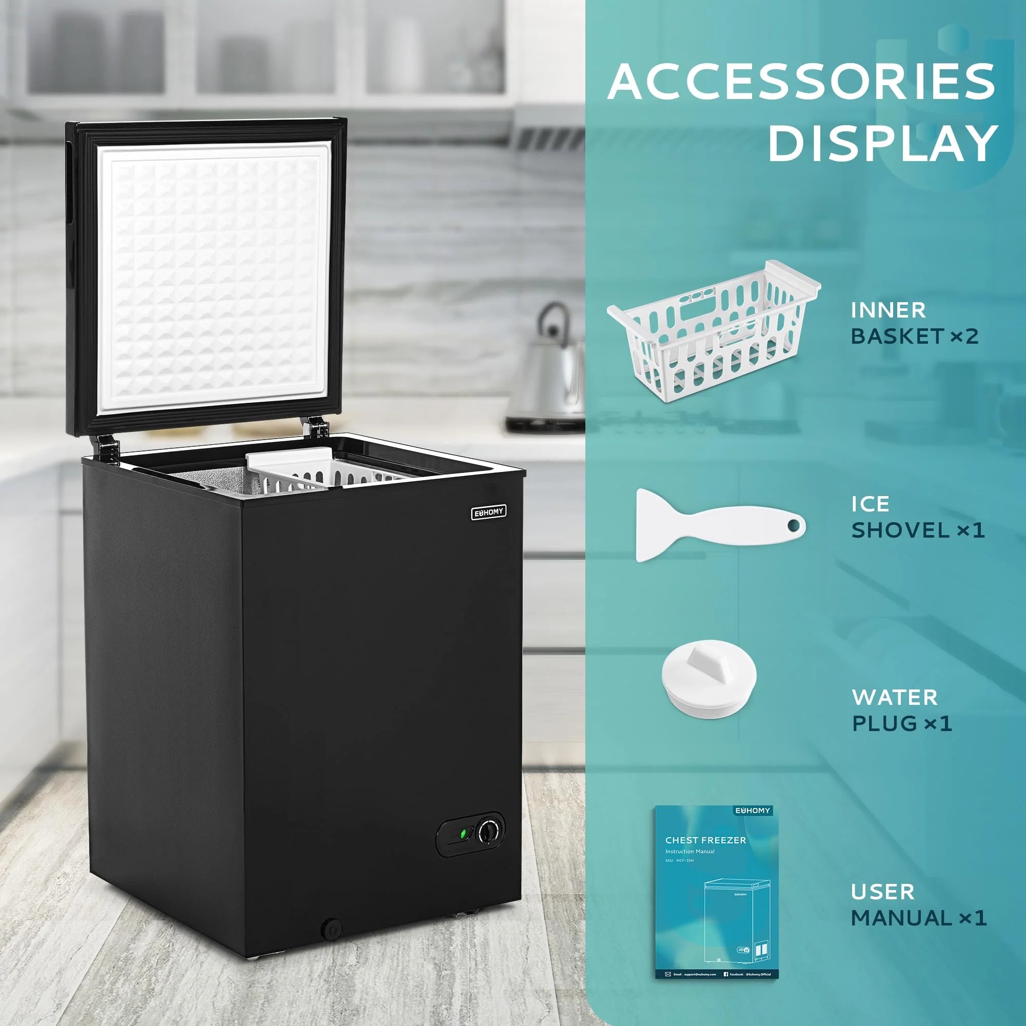 EUHOMY 3.5 Cu.Ft Chest Freezer with Removable Basket