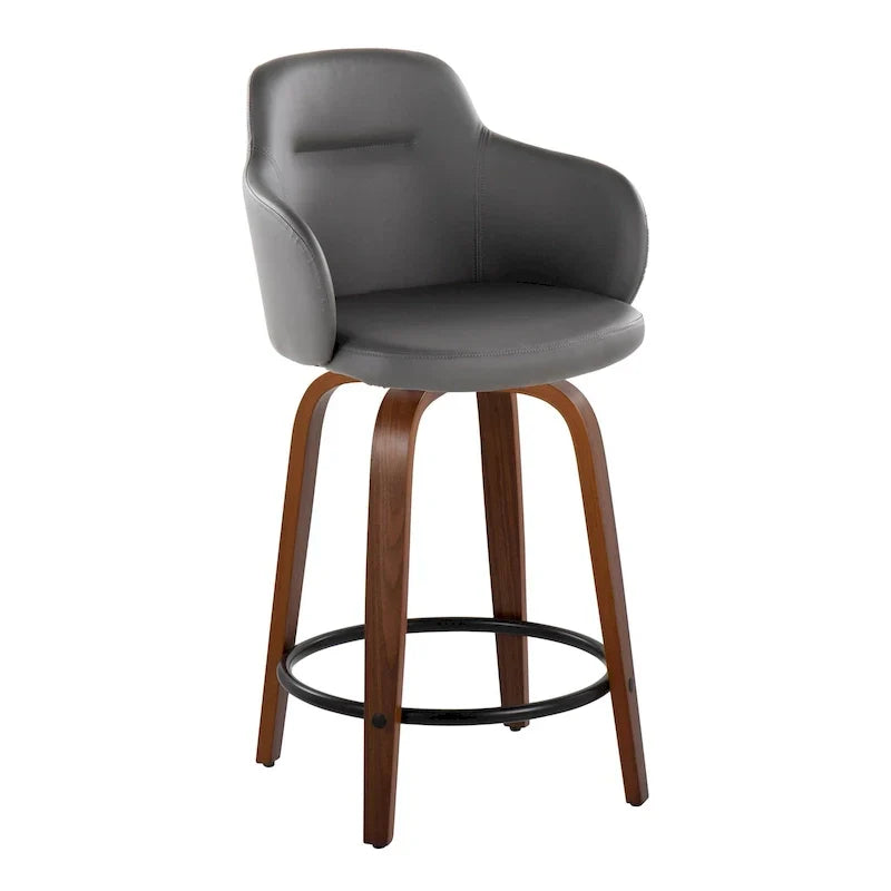 Set of 2 Carson Carrington Iglabo 24-Inch Fixed-Height Counter Stools with Bent Wood Legs and Round Footrest