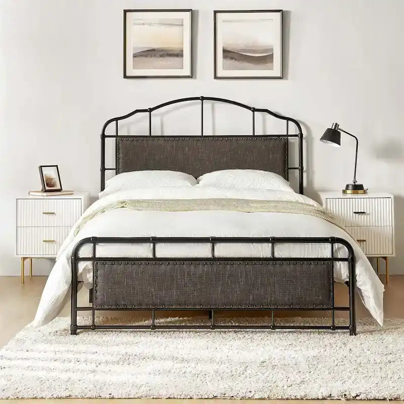 HULALA HOME Eufemia Industrial 62-Inch High Headboard Metal Platform Bed Frame