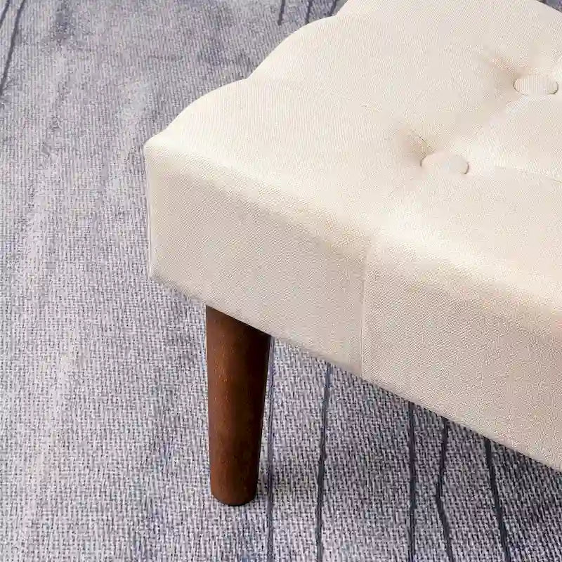 Set of 2 Small Linen Foot Stools with Legs - Rectangle Upholstered Ottoman Footrests