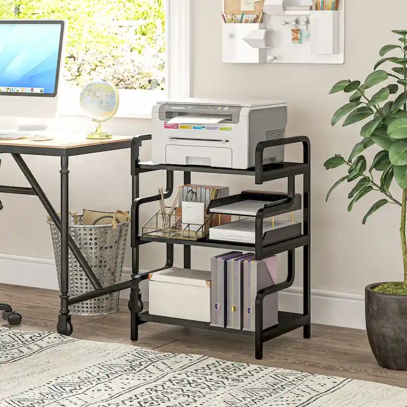 HOMCOM Industrial 3-Tier Printer Stand with Storage - Versatile Metal Rack for Home Office