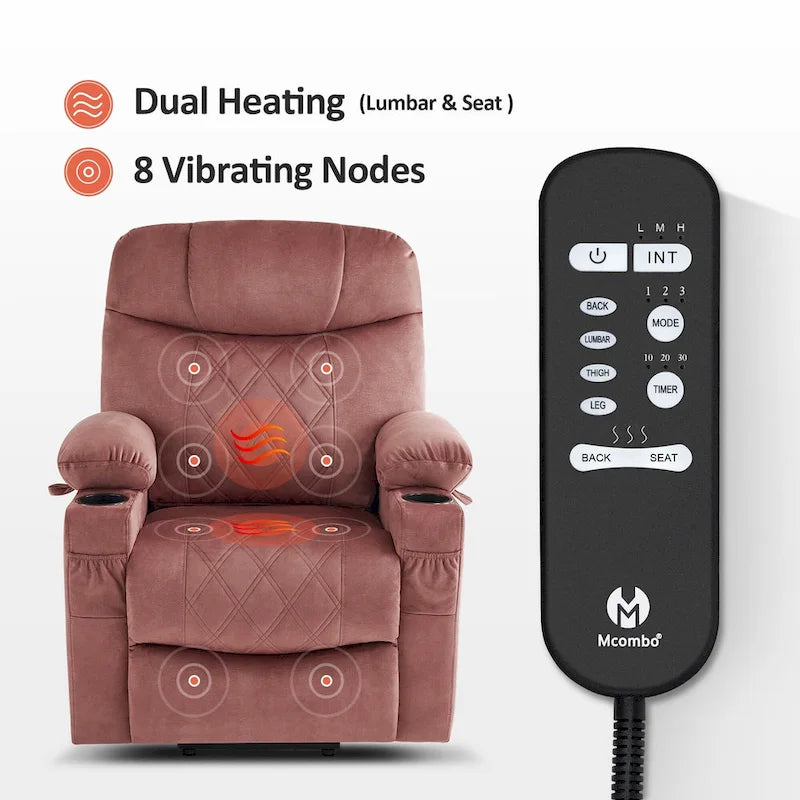 MCombo Compact Dual Motor Power Lift Recliner Chair with Massage, Dual Heating, and Adjustable Headrest - Model 7222