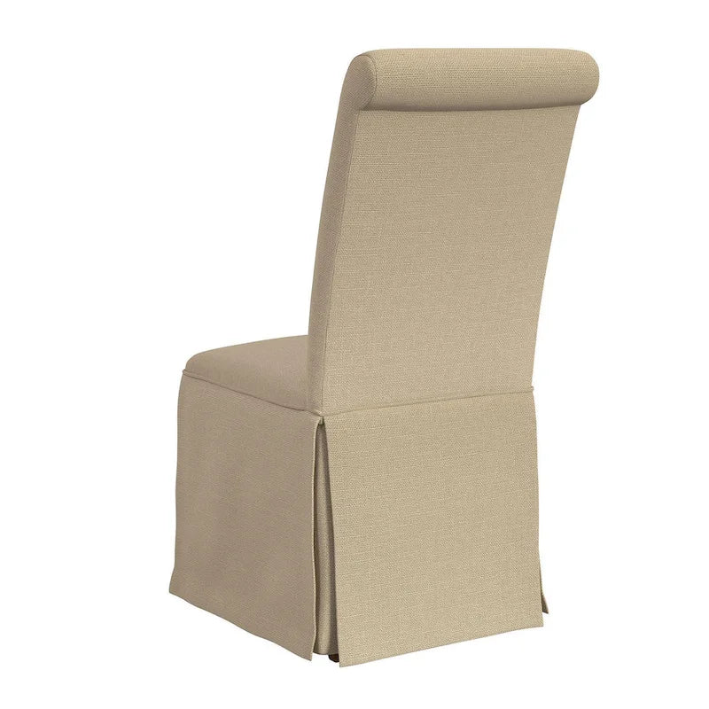 Set of 2 Shaw Dining Chairs with Tall Rolled Back and Skirted Base in Beige