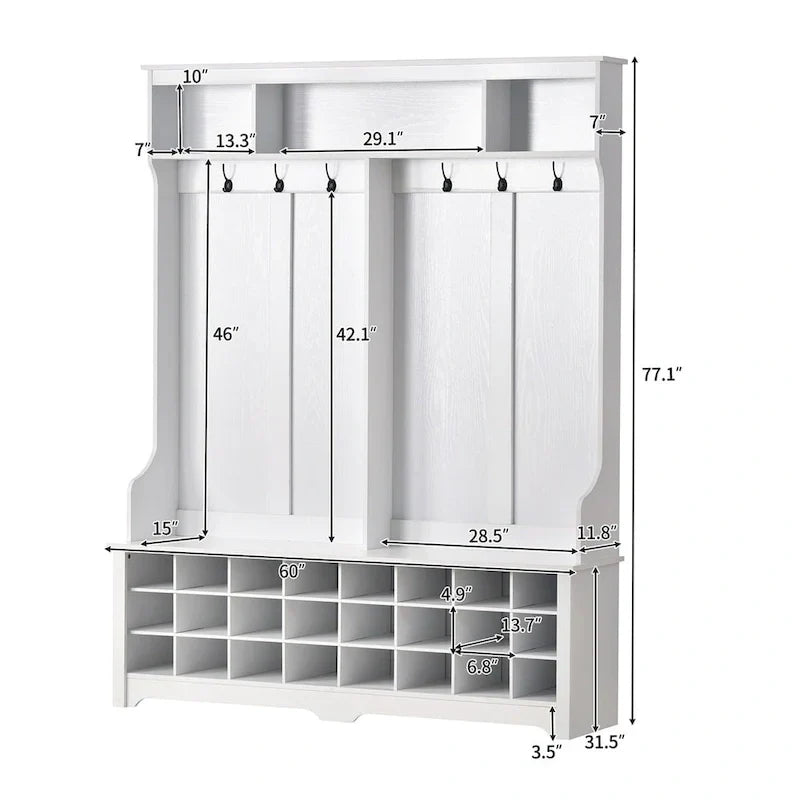 Merax Versatile Hall Tree with Hooks, Shelves, and 24 Shoe Storage Cubbies
