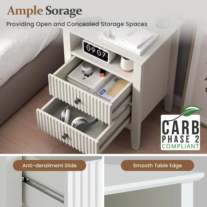 Set of 2 Nightstands with 2 Drawers and Built-in Charging Station