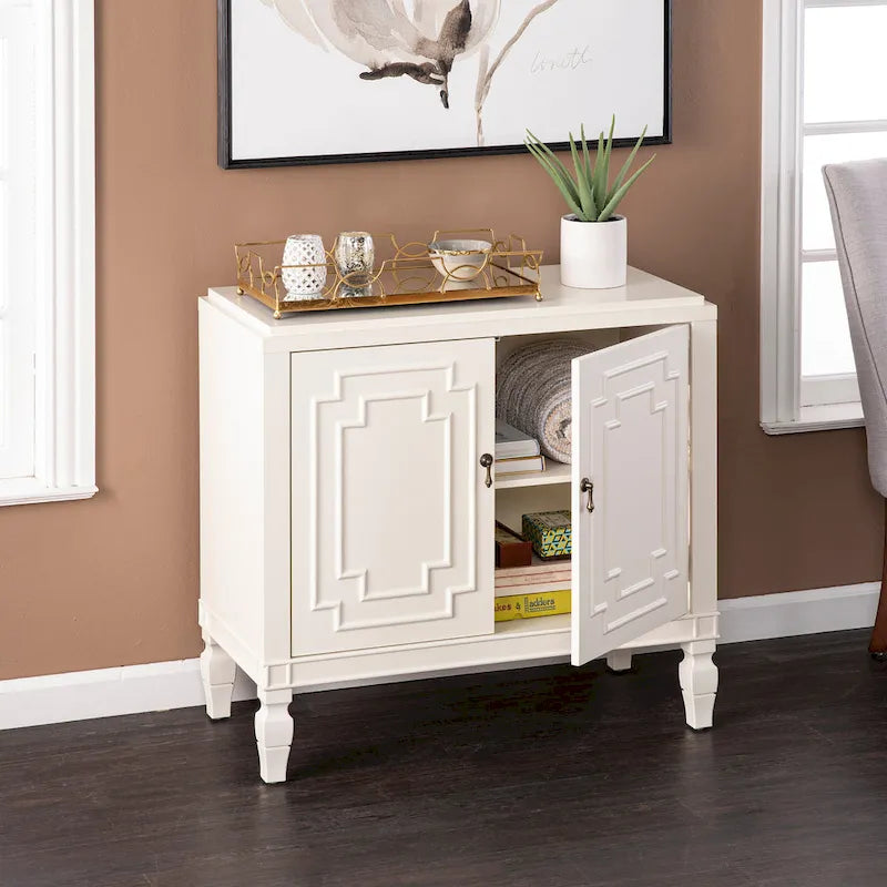 SEI Furniture Taborley Antique White Double-Door Accent Cabinet" can be rewritten as:"SEI Furniture Taborley Antique White Double-Door Accent Storage Cabinet