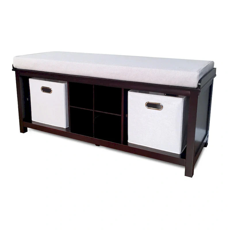 John Louis Home Espresso Solid Wood Entryway Bench with 4 Shoe Cubbies
