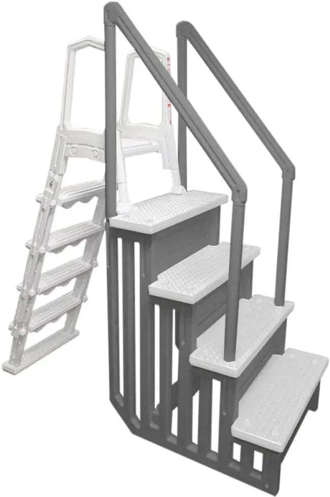 Select Anti-Slip in-Pool Steps | Gray | for Above Ground Swimming Pools | Can Mount to Decks 48" to 54" H | Safety Stairs Capacity Up to 300 lbs