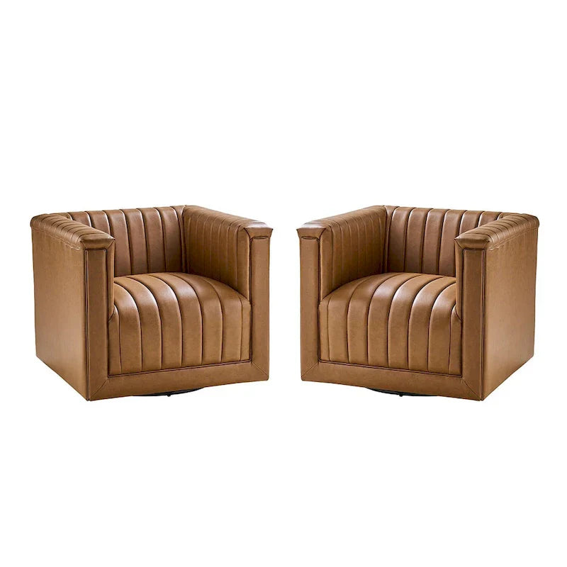 Set of 2 Esteban Modern Leather Swivel Barrel Chairs by HULALA HOME