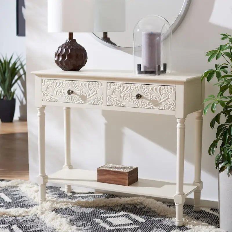 SAFAVIEH Leonia Console Table with 2 Drawers - Dimensions: 35.5" W x 13" L x 29.5" H