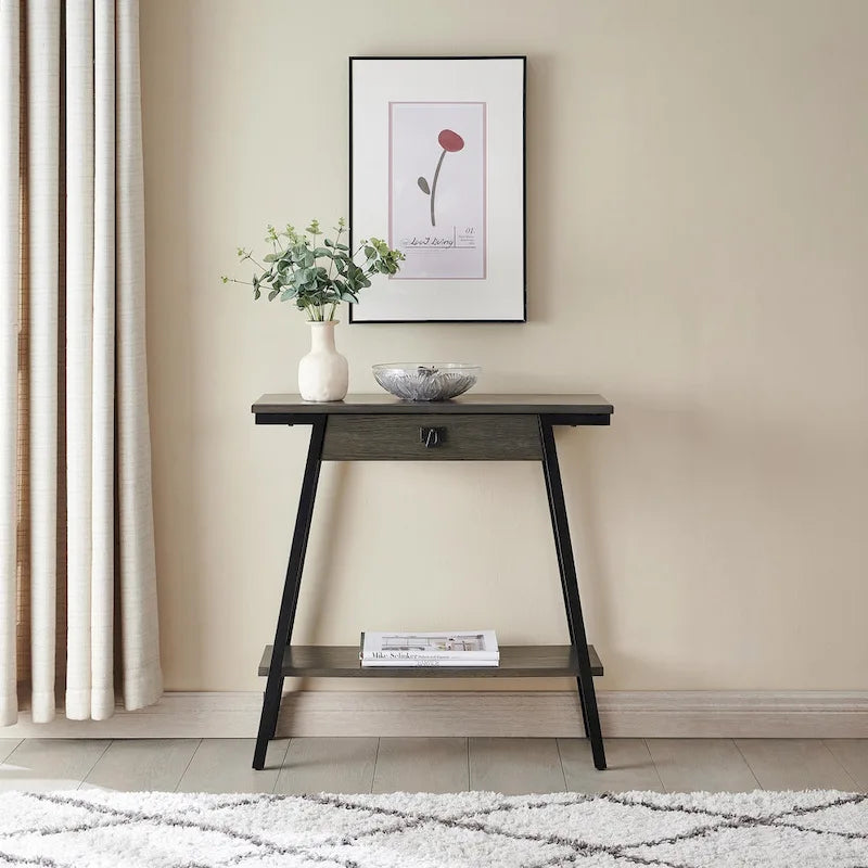 Leick Home Empiria Wooden Console Table with Drawer and Metal Frame