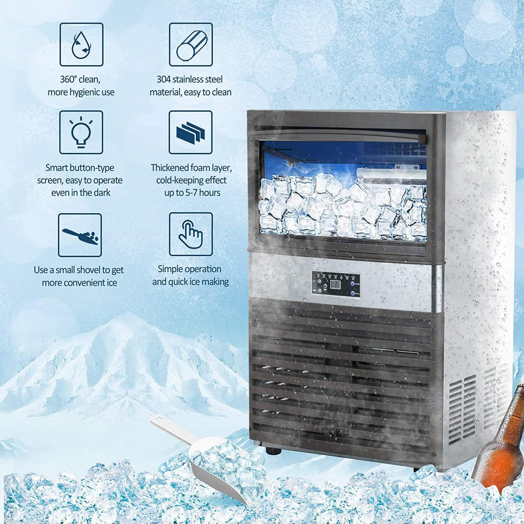 Commercial Ice �� 110LBS/24H Stainless Steel Free-Standing Ice Machine Maker Air Cooling Ice