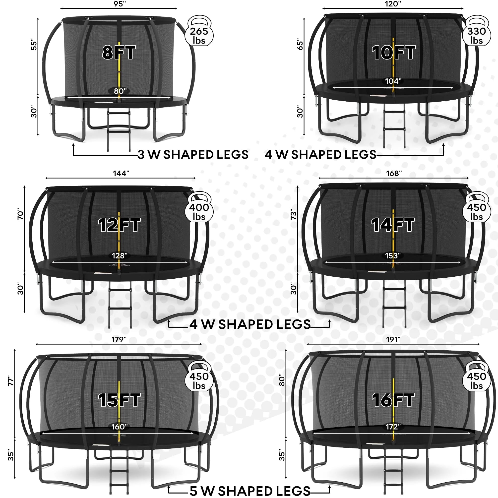 JUMPZYLLA 8FT Trampoline Outdoor with Enclosure for Kids