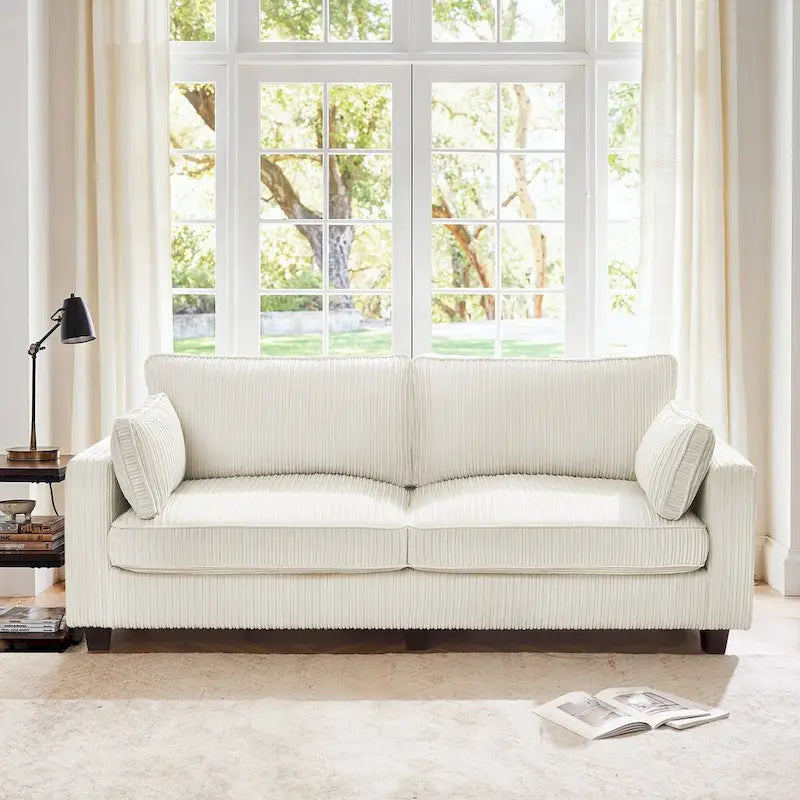 LUE BONA 81 Contemporary Corduroy 3-Seater Sofa - Upholstered Polyester Rectangle Design with Wooden Base for Living Room