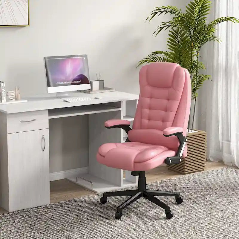 HOMCOM High Back Massage Office Chair with 6 Vibration Points and Heated Recline - PU Leather Computer Chair