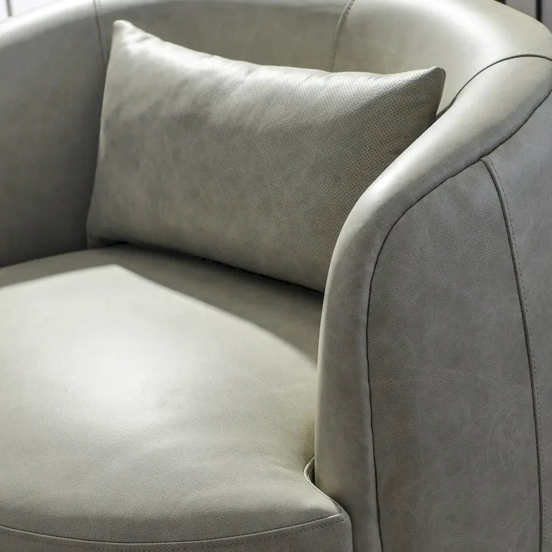 KINWELL Contemporary Genuine Leather Swivel Armchair with Cushion