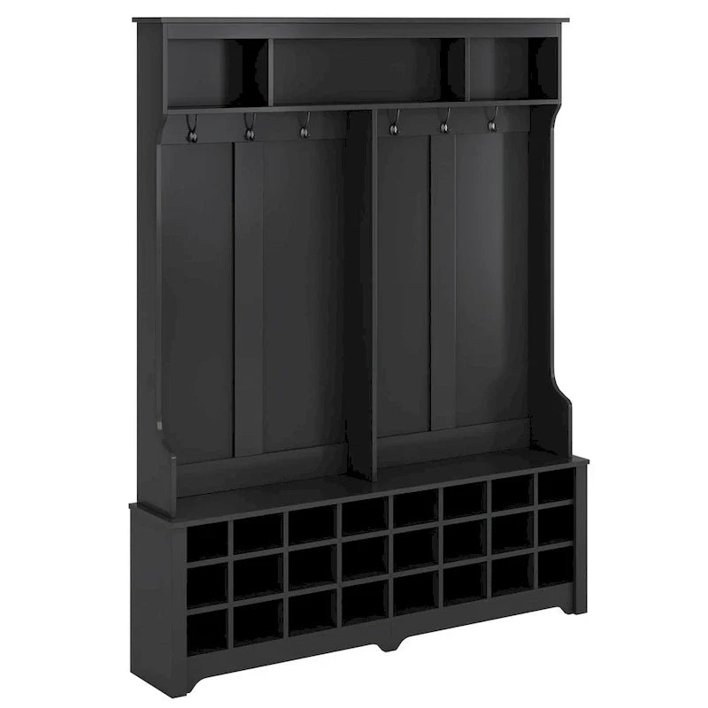 Merax Versatile Hall Tree with Hooks, Shelves, and 24 Shoe Storage Cubbies