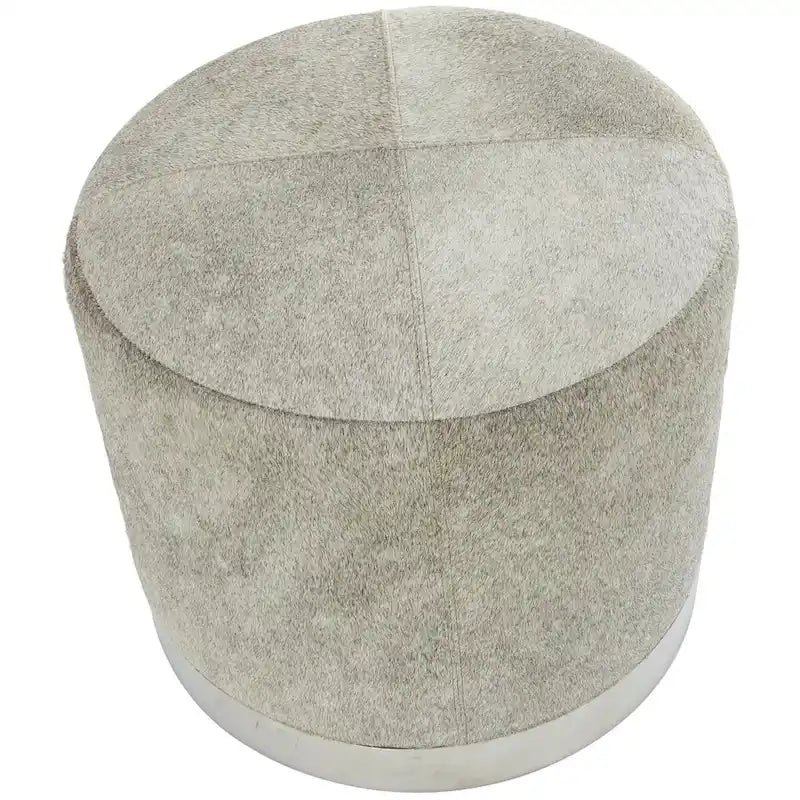 Gray Leather Patchwork Living Room Stool with Silver Metal Base - Roche River Decor