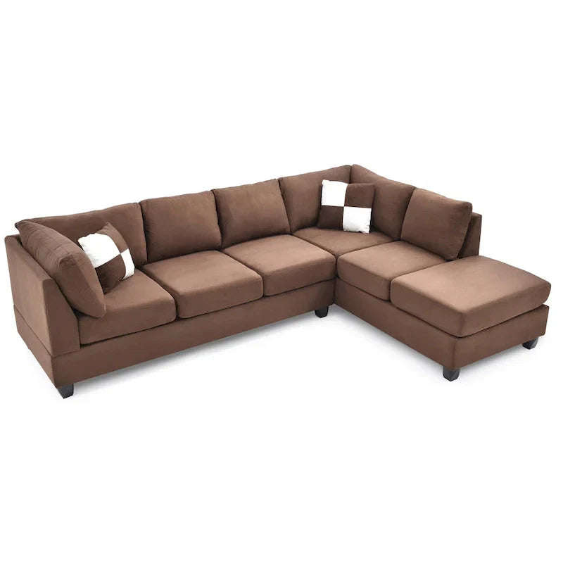 Malone 111-Inch Suede 4-Seater Sectional Sofa with Two Throw Pillows - Dimensions: 111L x 78W x 34H