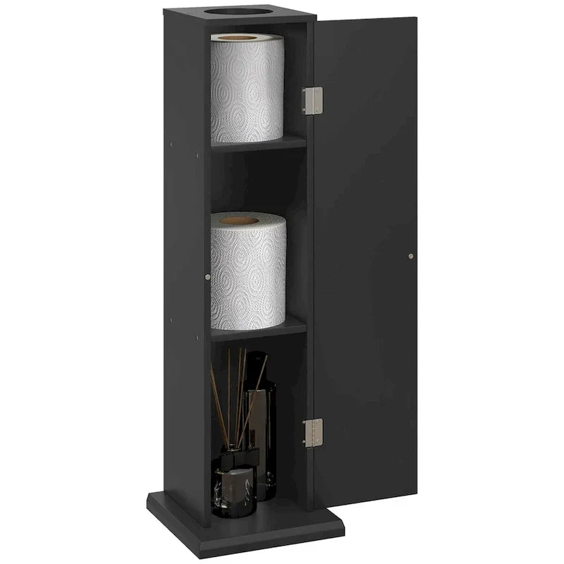 HOMCOM Compact Toilet Paper Cabinet - Corner Floor Storage Organizer with Doors and Shelves for Small Bathrooms