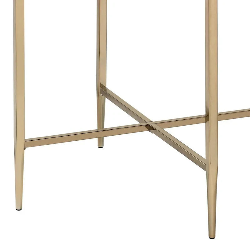 Gray and Gold End Table with Oval Marble Top and X-Shaped Base