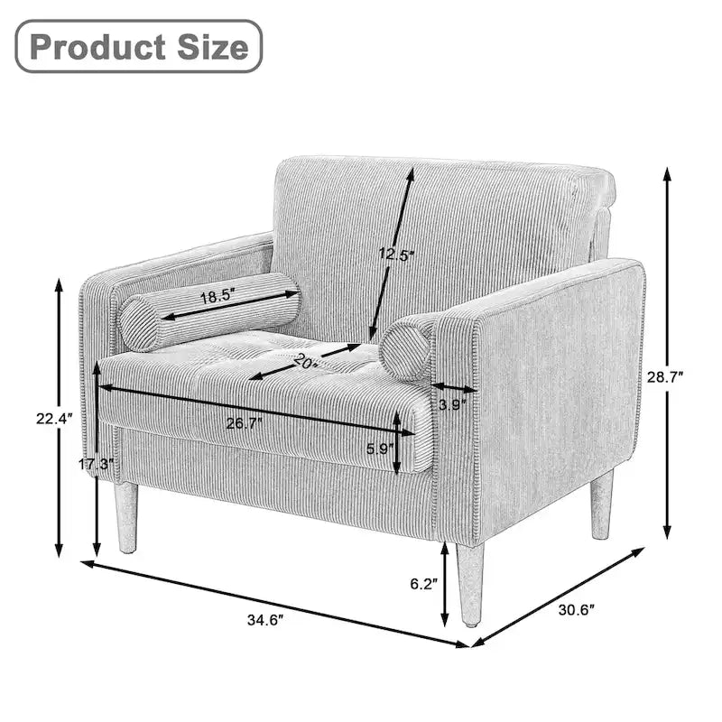 Set of 2 Modern Wide Armchairs in Corduroy - Accent Chairs