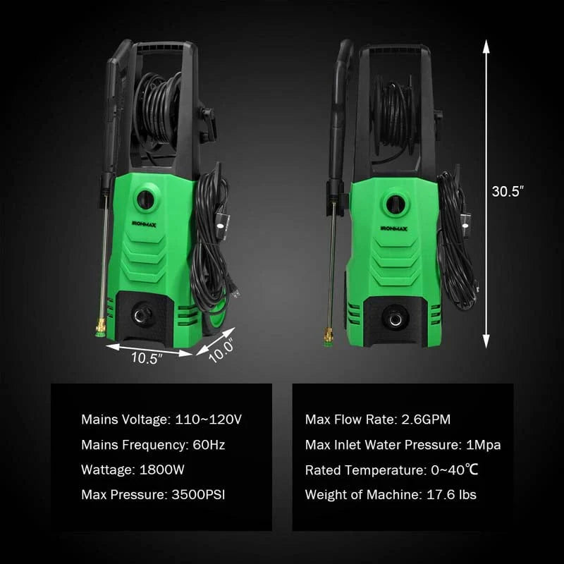 3500PSI Electric Pressure Washer 1800W 2.6 GPM Portable Electric Power Washer with 4 Nozzles