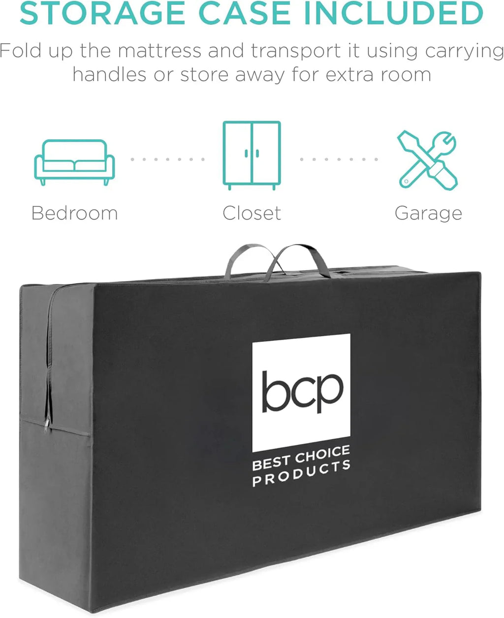 Best Choice Products 4in Portable Queen-Size Mattress, Tri-Fold Mattress for Camping, Guest, Toddler, Foam Plush w/Carry Case - Grey