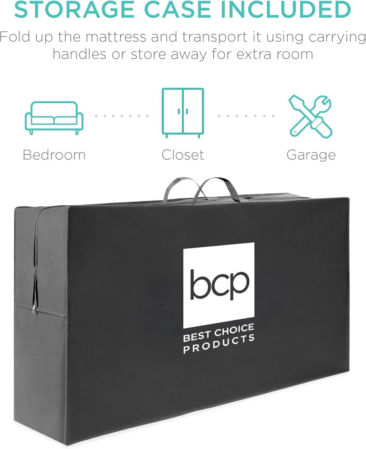 Best Choice Products 4in Portable Queen-Size Mattress, Tri-Fold Mattress for Camping, Guest, Toddler, Foam Plush w/Carry Case - Grey