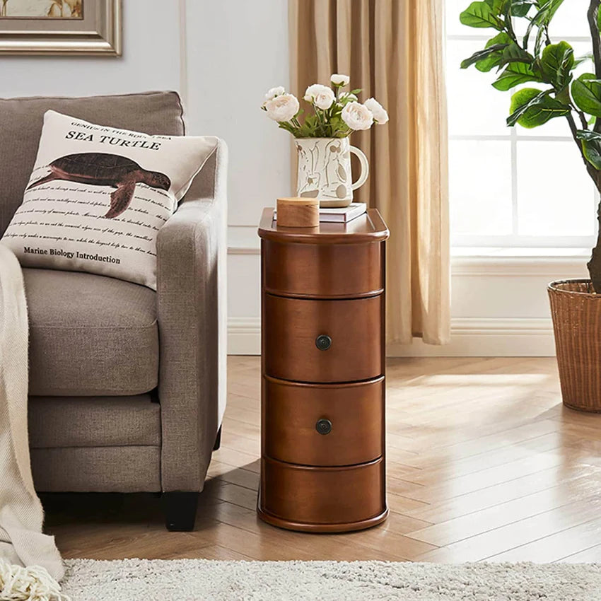 Solid Wood Chairside End Table, Two-Drawer Narrow Side Table Slim