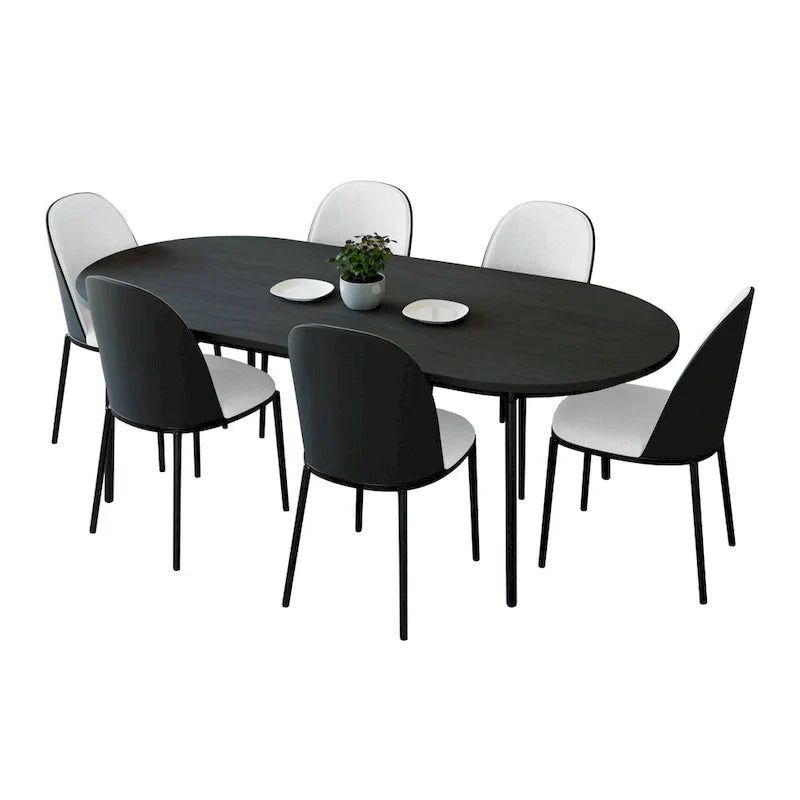 LeisureMod Tule Collection 7-Piece Black Steel Dining Set with 6 Chairs and Table