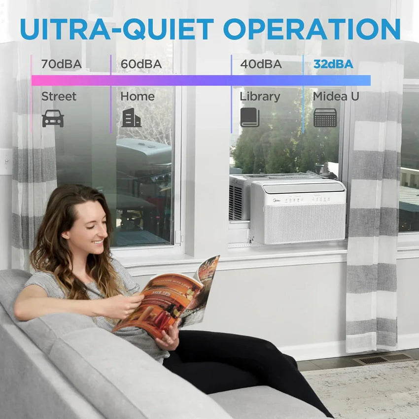 8,000 BTU U-Shaped Smart Inverter Air Conditioner – Cools up to 350 Sq. Ft., Ultra Quiet with Open Window Flexibility, Compatible with Alexa, 35% Energy Savings, Remote Control (Renewed)