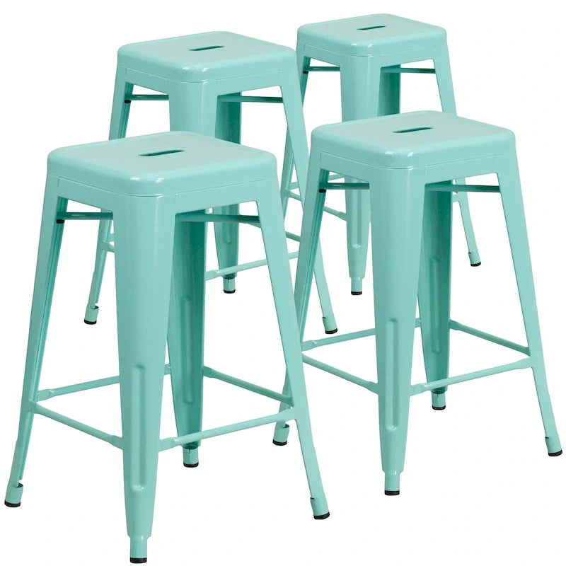 Set of 4 Backless Metal Counter Height Stools for Indoor-Outdoor Use - 24 Hours Square Seat