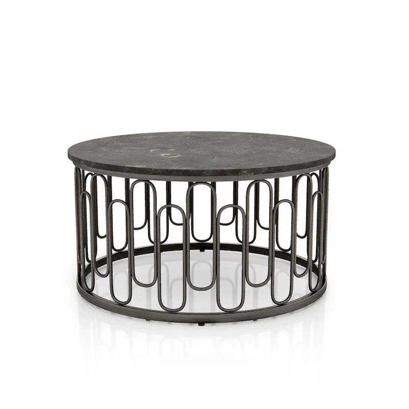 Lars Contemporary Round Coffee Table with Marble Top and Sturdy Metal Base by Furniture of America