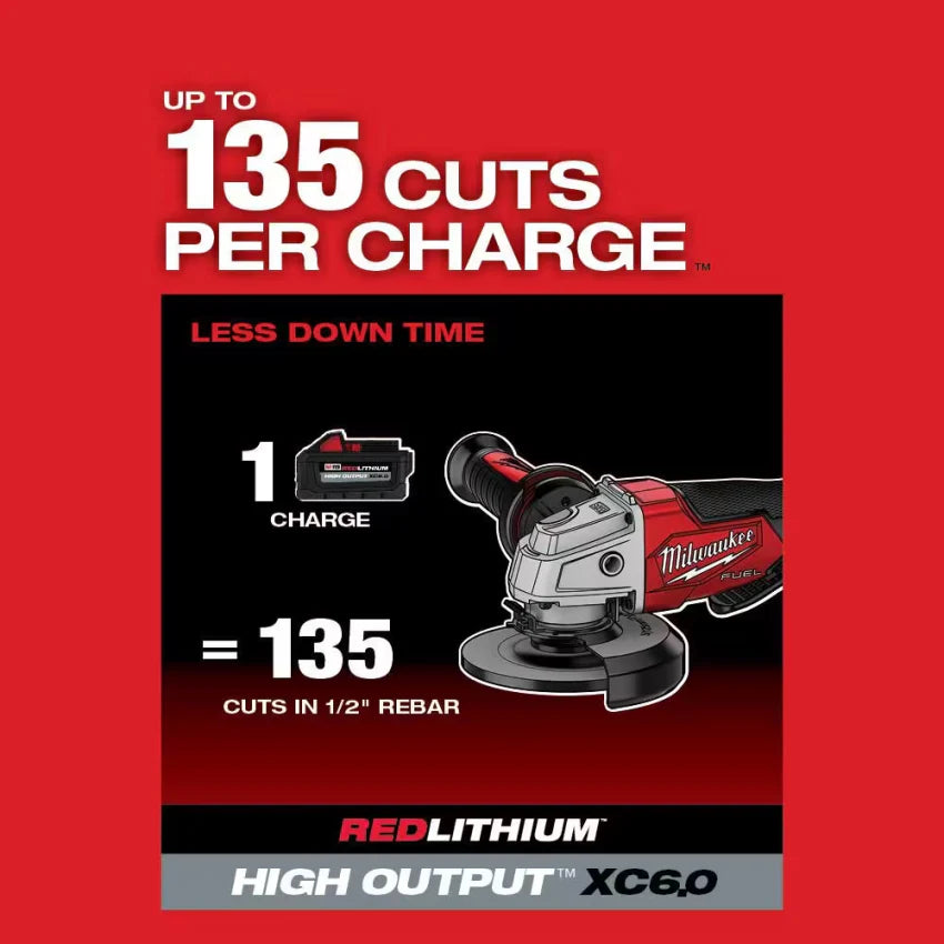 M18 FUEL 18V Lithium-Ion Brushless Cordless 4-1/2 in./5 in. Grinder w/Paddle Switch w/Two 6.0 Ah Battery and Charger