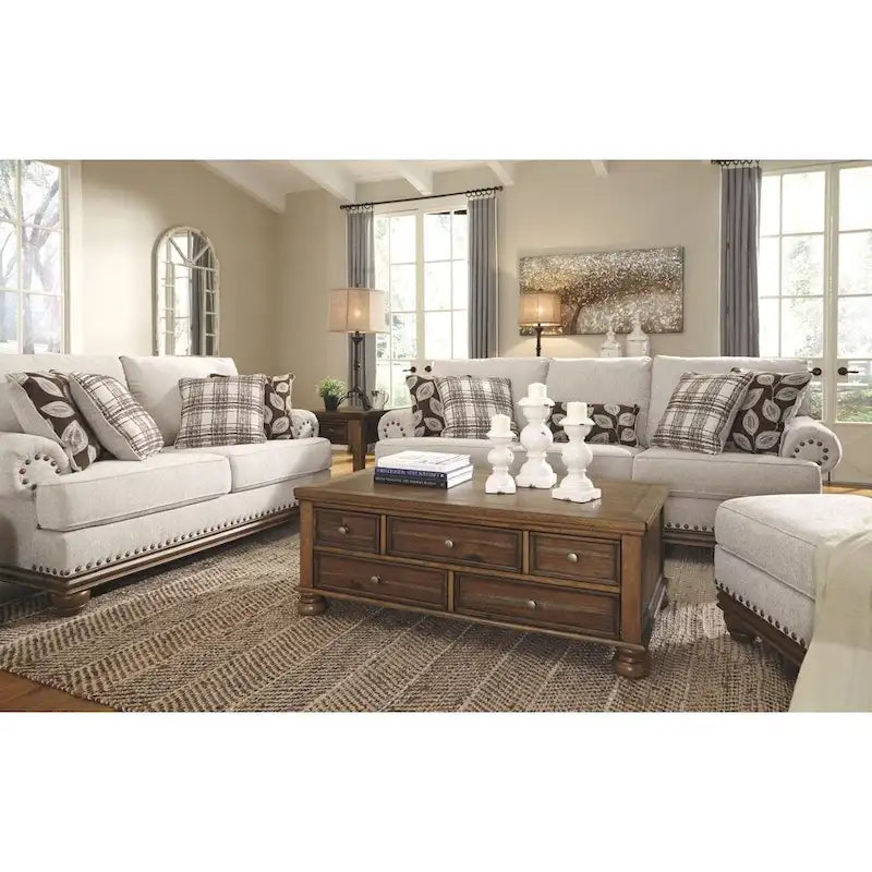 Harleson Classic Wheat Brown Loveseat with Nailhead Accents
