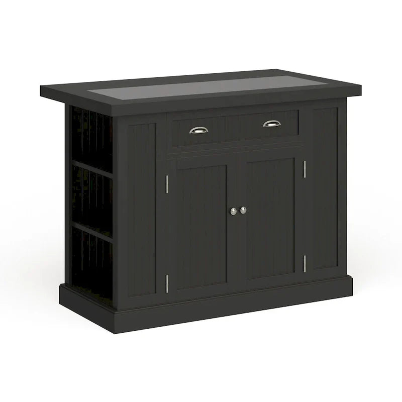 Kitchen Island with Granite Top Drop Leaf and Storage Shelves