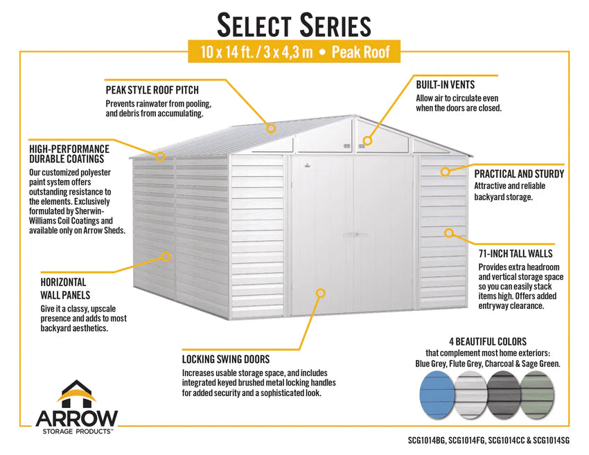 2025 Select Steel Storage Shed, 10x14, Blue Grey