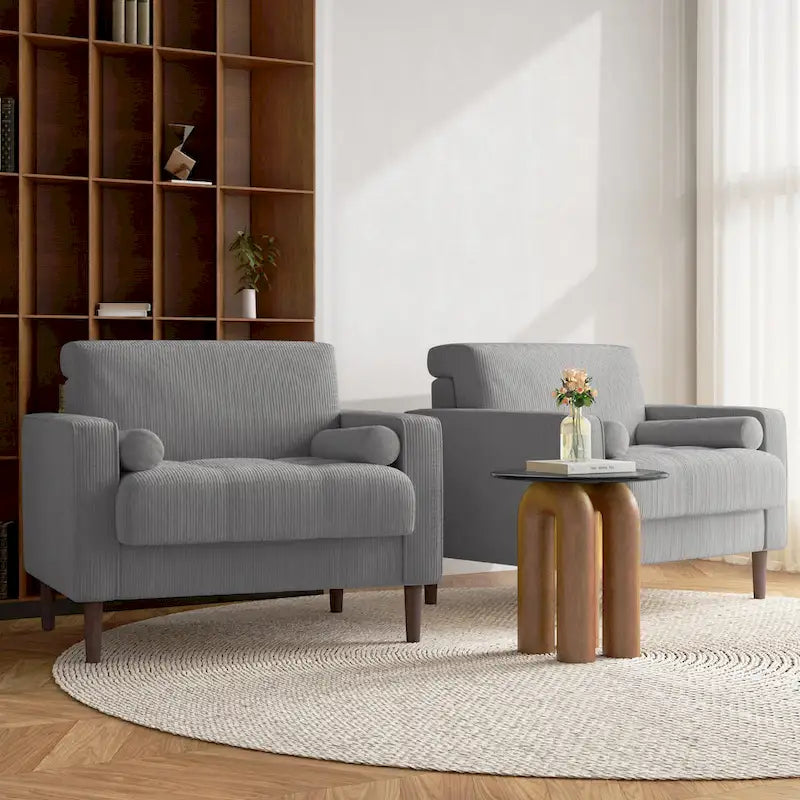 Set of 2 Modern Wide Armchairs in Corduroy - Accent Chairs