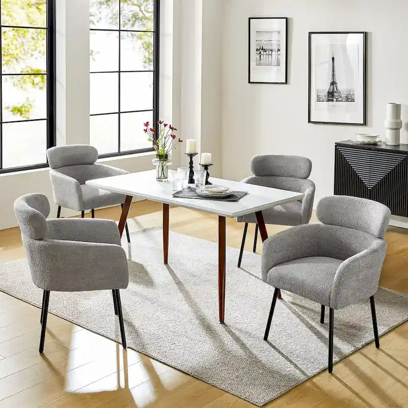 Set of 4 Amos Modern Boucle Dining Chairs with Adjustable Feet by HULALA HOME