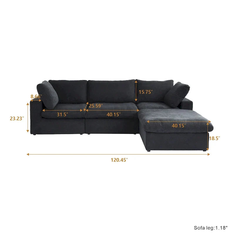 Sectional Couch with L-Shaped Design and Linen Upholstery, Featuring Multiple Cushions