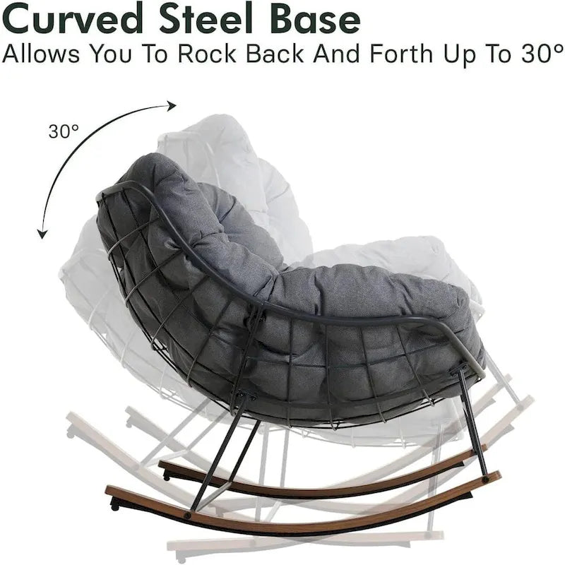 Giant Patio Rocking Chair, Indoor Outdoor Egg Freestyle Chair with Cushion Upholstered Modern Lounge Chair for, Garden, Backyard