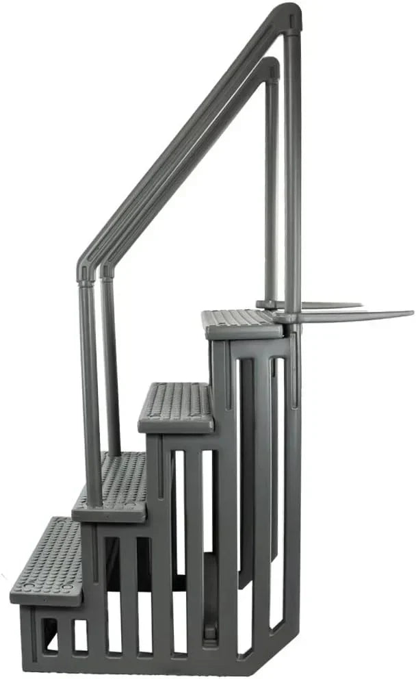 Non-slip entry steps for pools | Grey | For above-ground pools | Can be installed on terraces with a height of 122 to 137 cm | Load capacity up to 136 kg