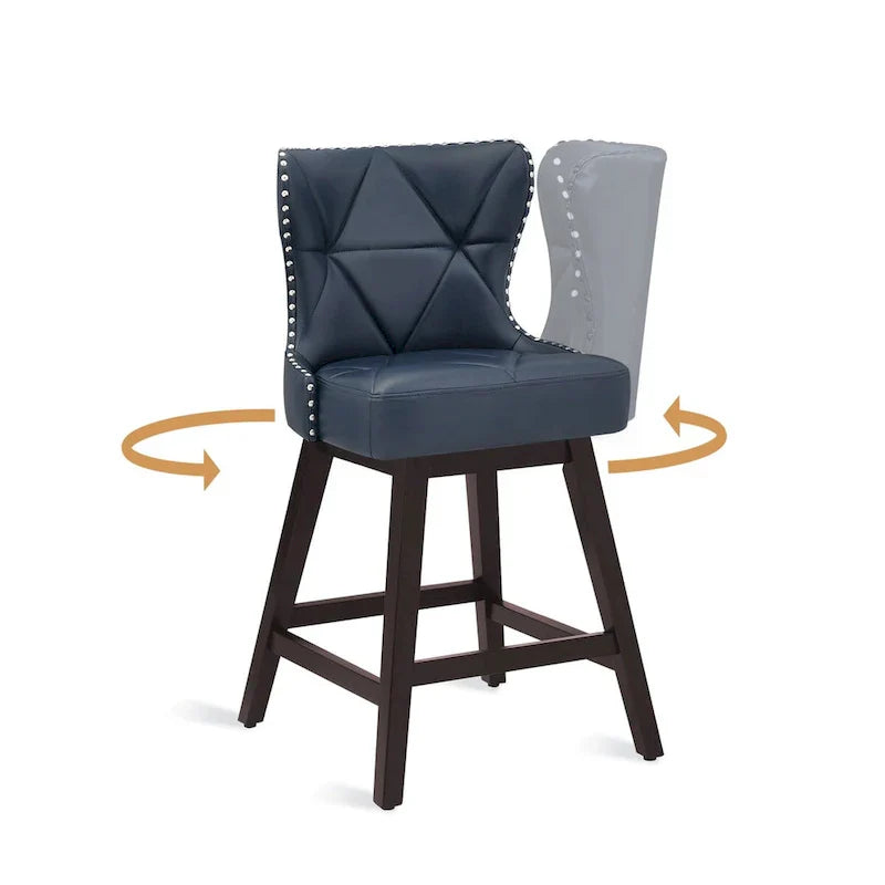 LUE BONA Set of 4 Mid-Century Modern 26-Inch Swivel Counter Stools with Faux Leather and Fabric Upholstery for Kitchen Island