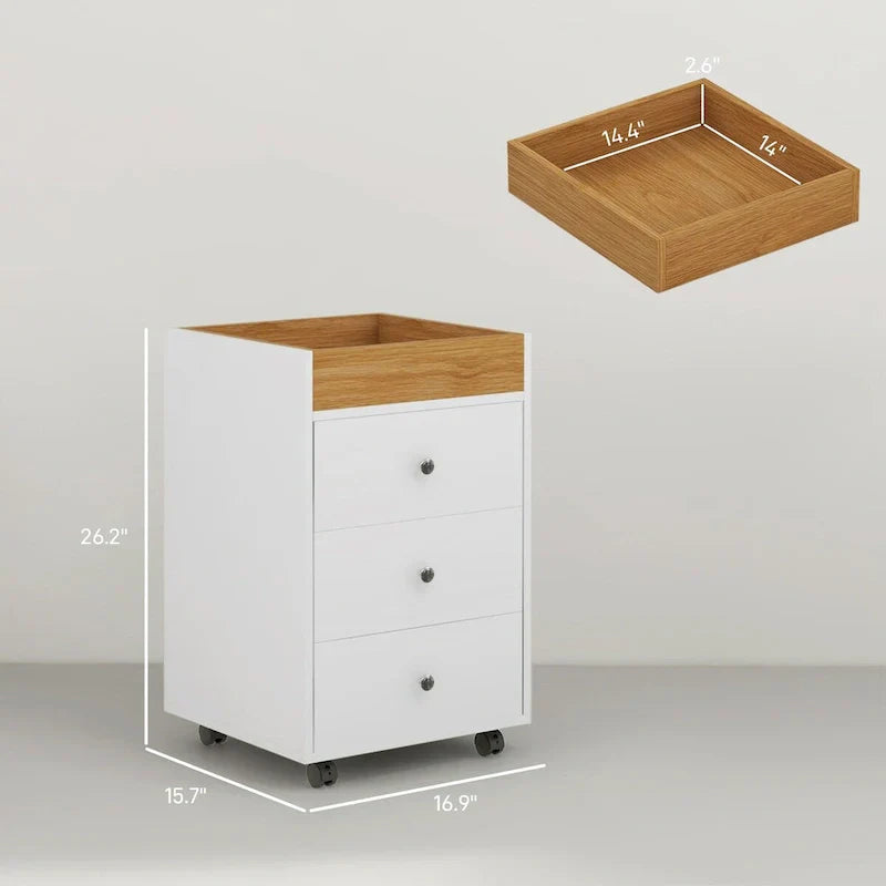 HOMCOM Mobile 3-Drawer Office Storage Cabinet with Removable Tray - Under-Desk Printer Stand on Wheels